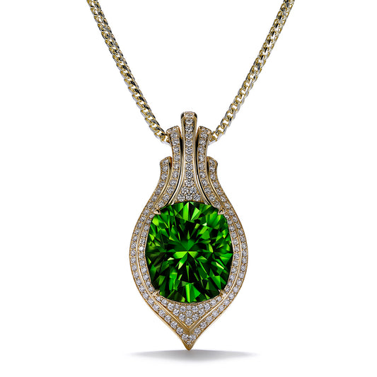 Burmese Peridot Necklace with D Flawless Diamonds set in 18K Yellow Gold