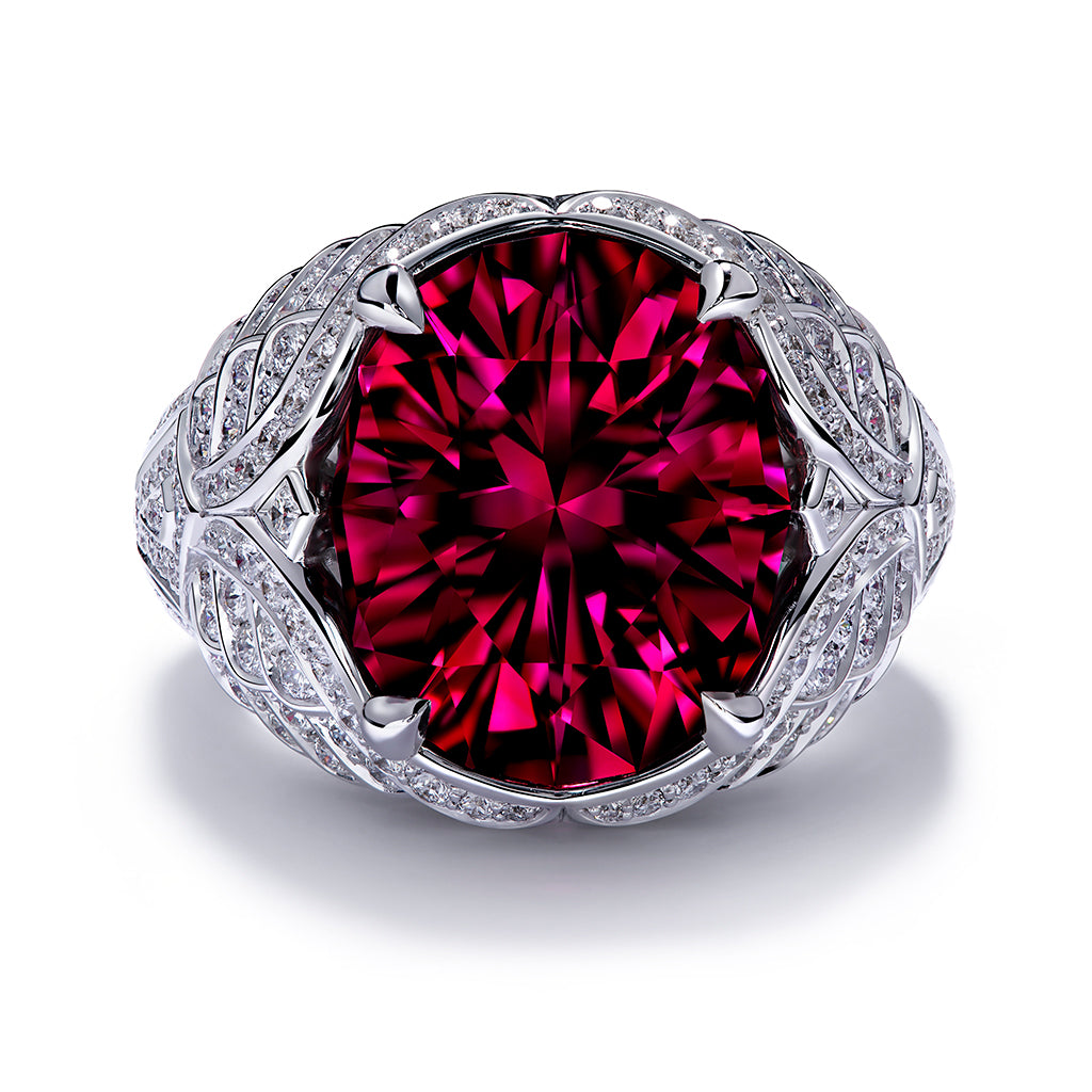 Ibadan Rubellite Ring with D Flawless Diamonds set in 18K White Gold