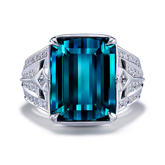 Indicolite Ring with D Flawless Diamonds set in 18K White Gold