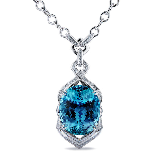 Santa Maria Aquamarine Necklace with D Flawless Diamonds set in 18K White Gold