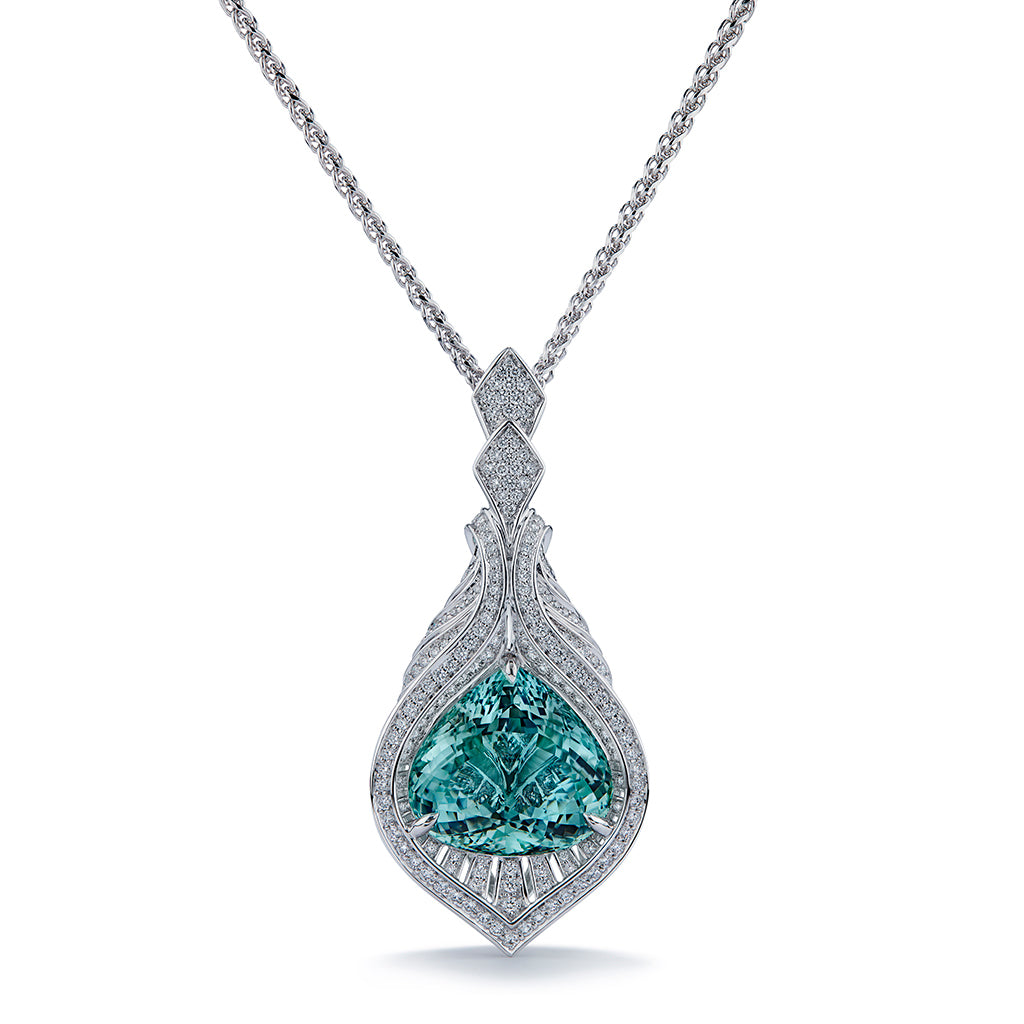 Flawless Unheated Paraiba Tourmaline Necklace with D Flawless Diamonds set in 18K White Gold