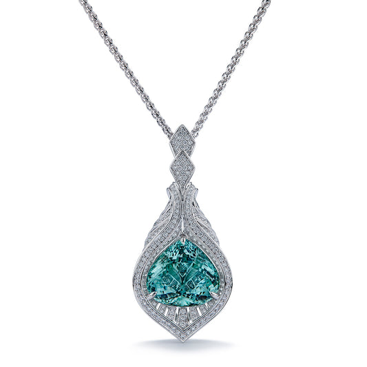 Flawless Unheated Paraiba Tourmaline Necklace with D Flawless Diamonds set in 18K White Gold