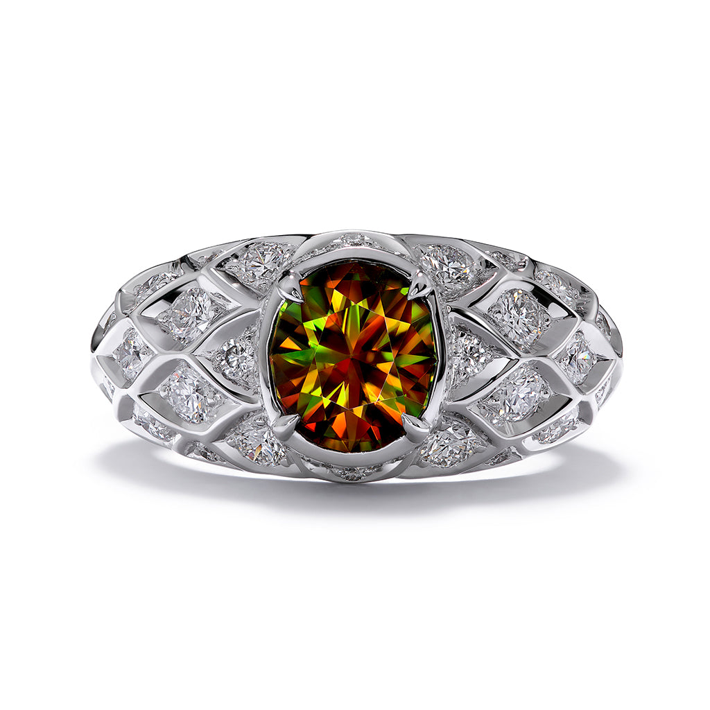 Himalayan Sphene Ring with D Flawless Diamonds set in 18K White Gold