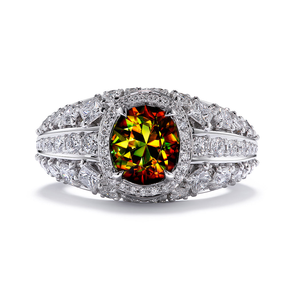 Himalayan Sphene Ring with D Flawless Diamonds set in 18K White Gold