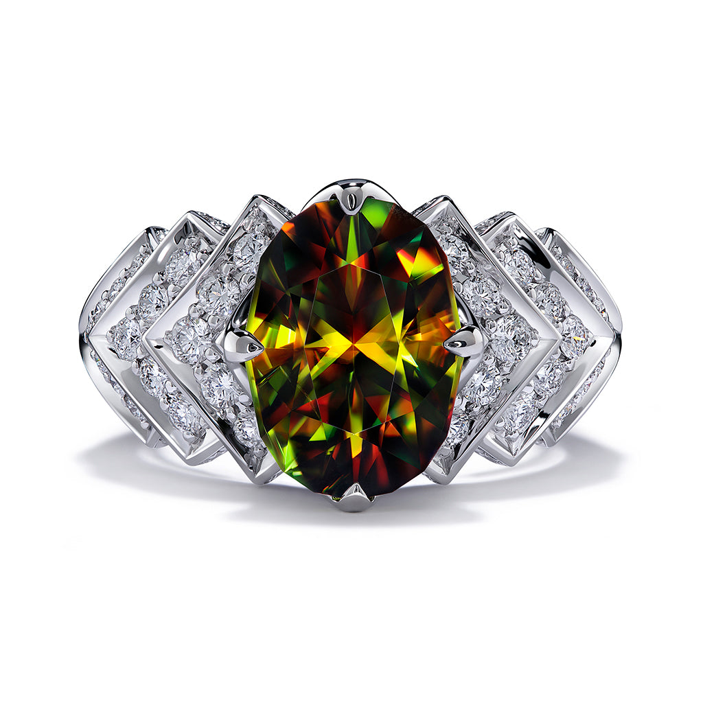 Himalayan Sphene Ring with D Flawless Diamonds set in 18K White Gold