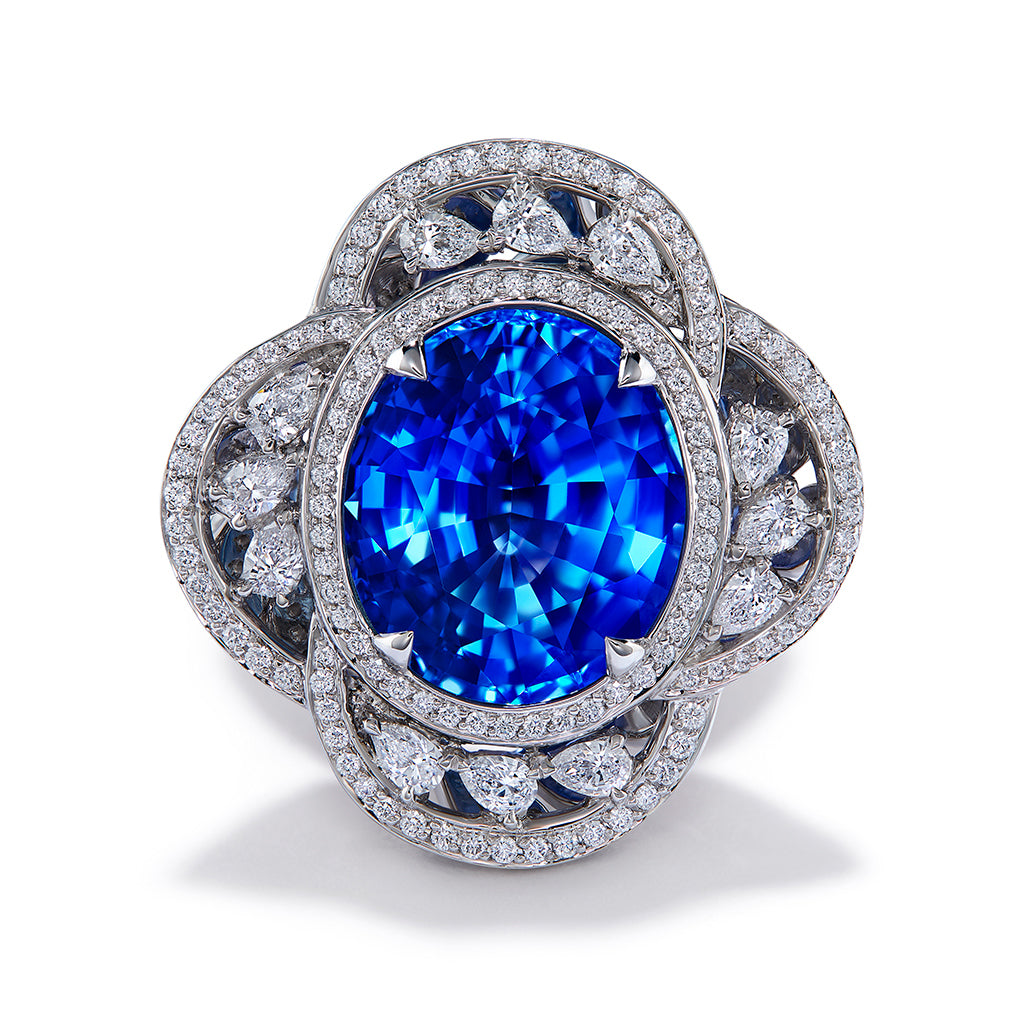 Unheated Ceylon Blue Sapphire Ring with D Flawless Diamonds set in Platinum