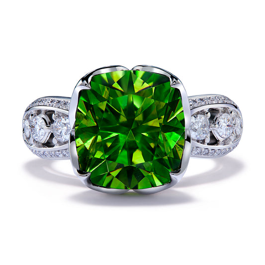 Russian Horsetail Demantoid Ring with D Flawless Diamonds set in Platinum