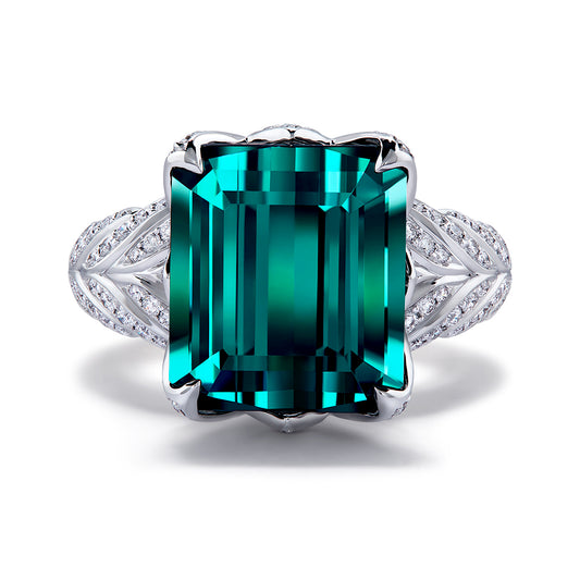 Indicolite Ring with D Flawless Diamonds set in 18K White Gold