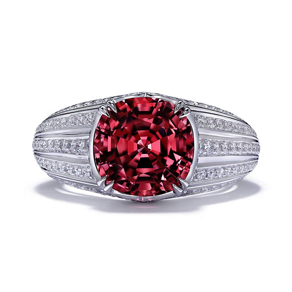 Balas Spinel Ring with D Flawless Diamonds set in Platinum