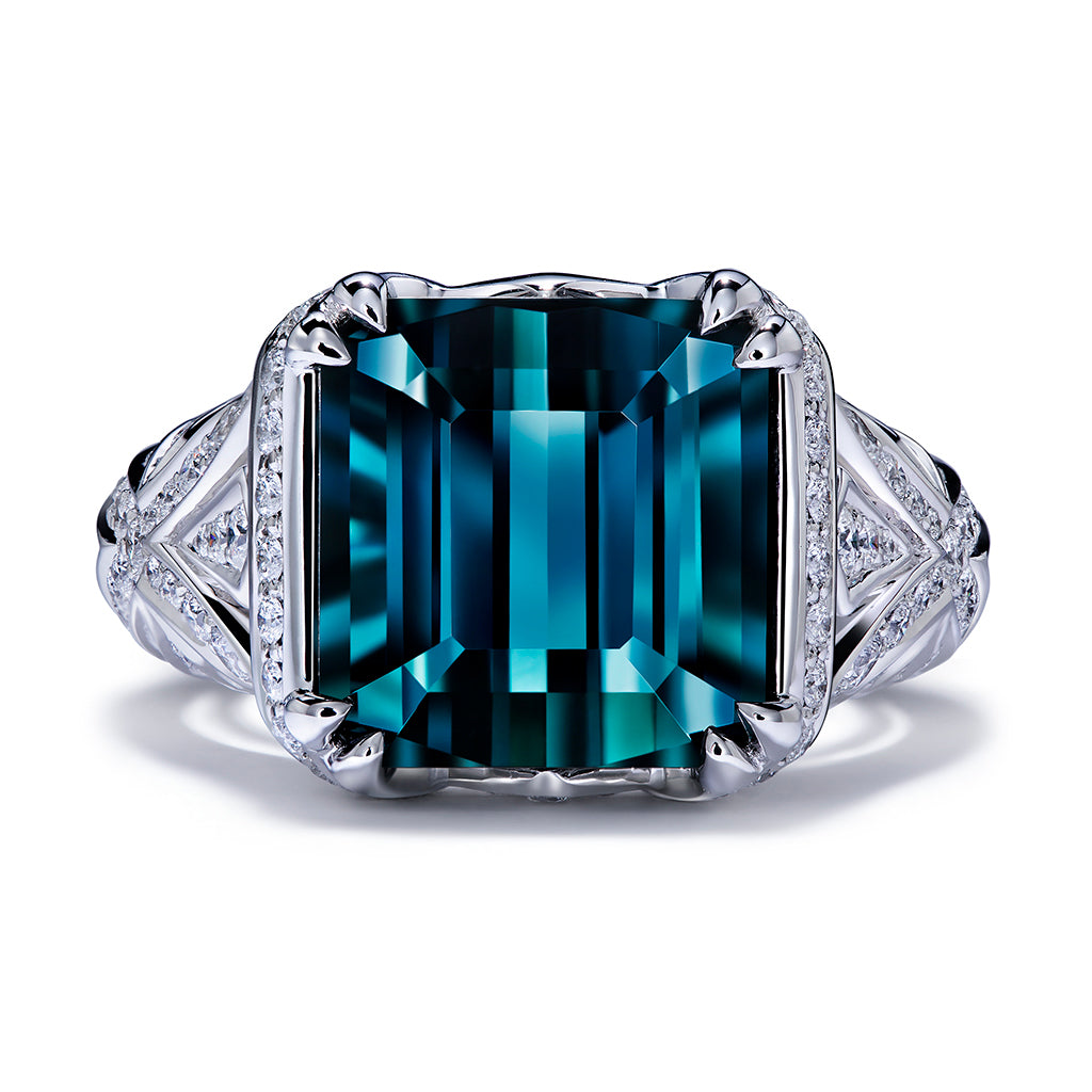 Indicolite Ring with D Flawless Diamonds set in Platinum