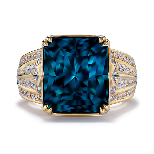 Indicolite Ring with D Flawless Diamonds set in 18K Yellow Gold