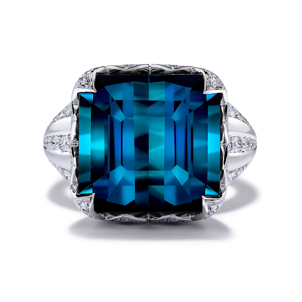 Indicolite Ring with D Flawless Diamonds set in Platinum