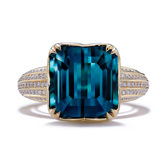 Indicolite Ring with D Flawless Diamonds set in 18K Yellow Gold