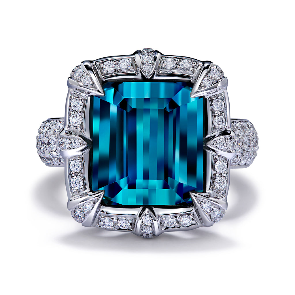 Indicolite Ring with D Flawless Diamonds set in Platinum