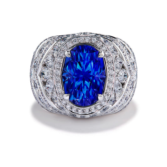 Unheated Ceylon Sapphire Ring with D Flawless Diamonds set in Platinum