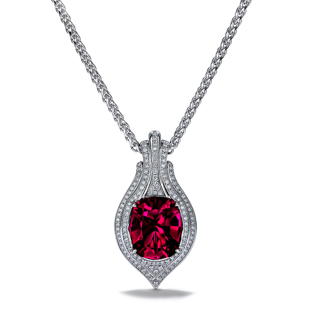 Rubellite Necklace with D Flawless Diamonds set in 18K White Gold