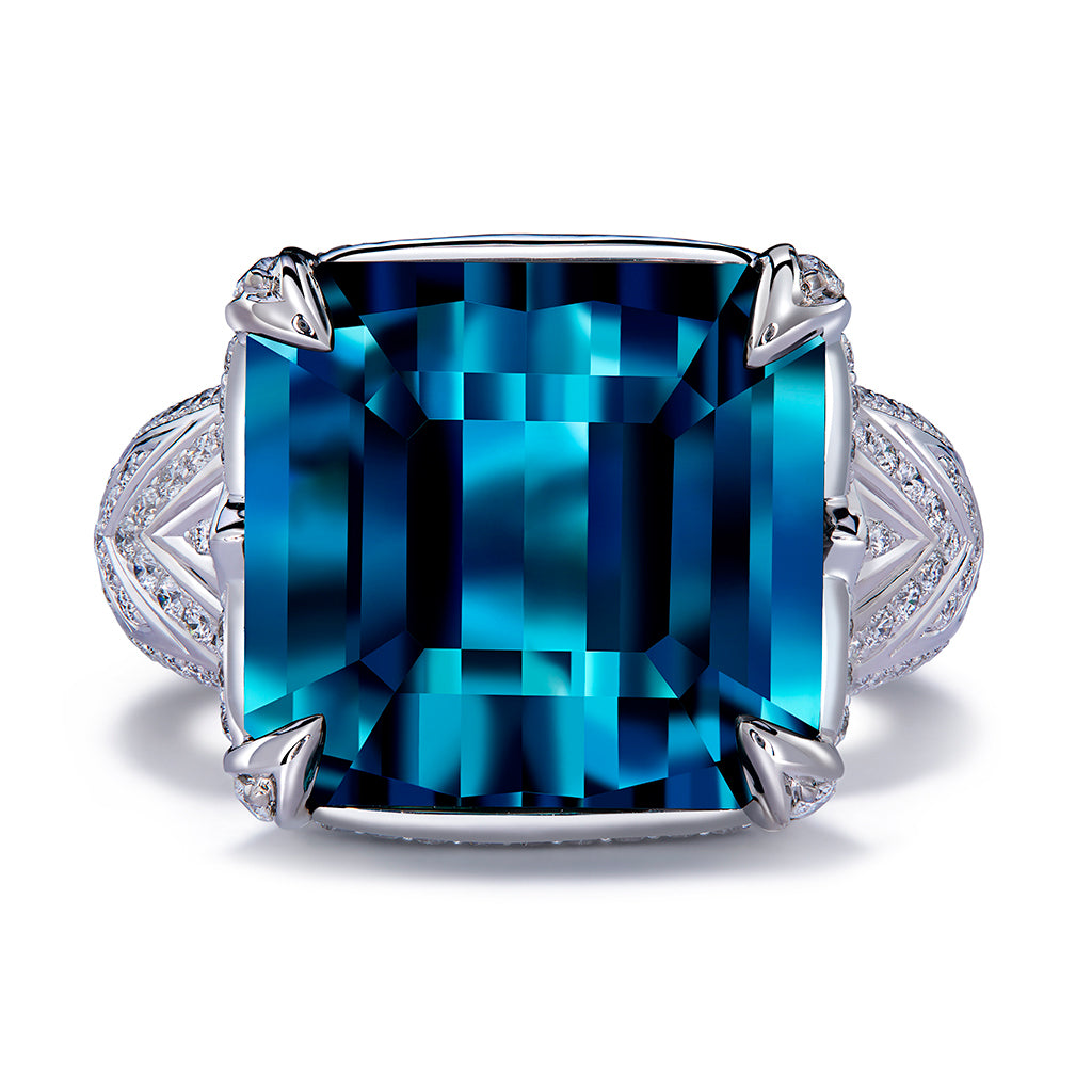 Indicolite Ring with D Flawless Diamonds set in Platinum