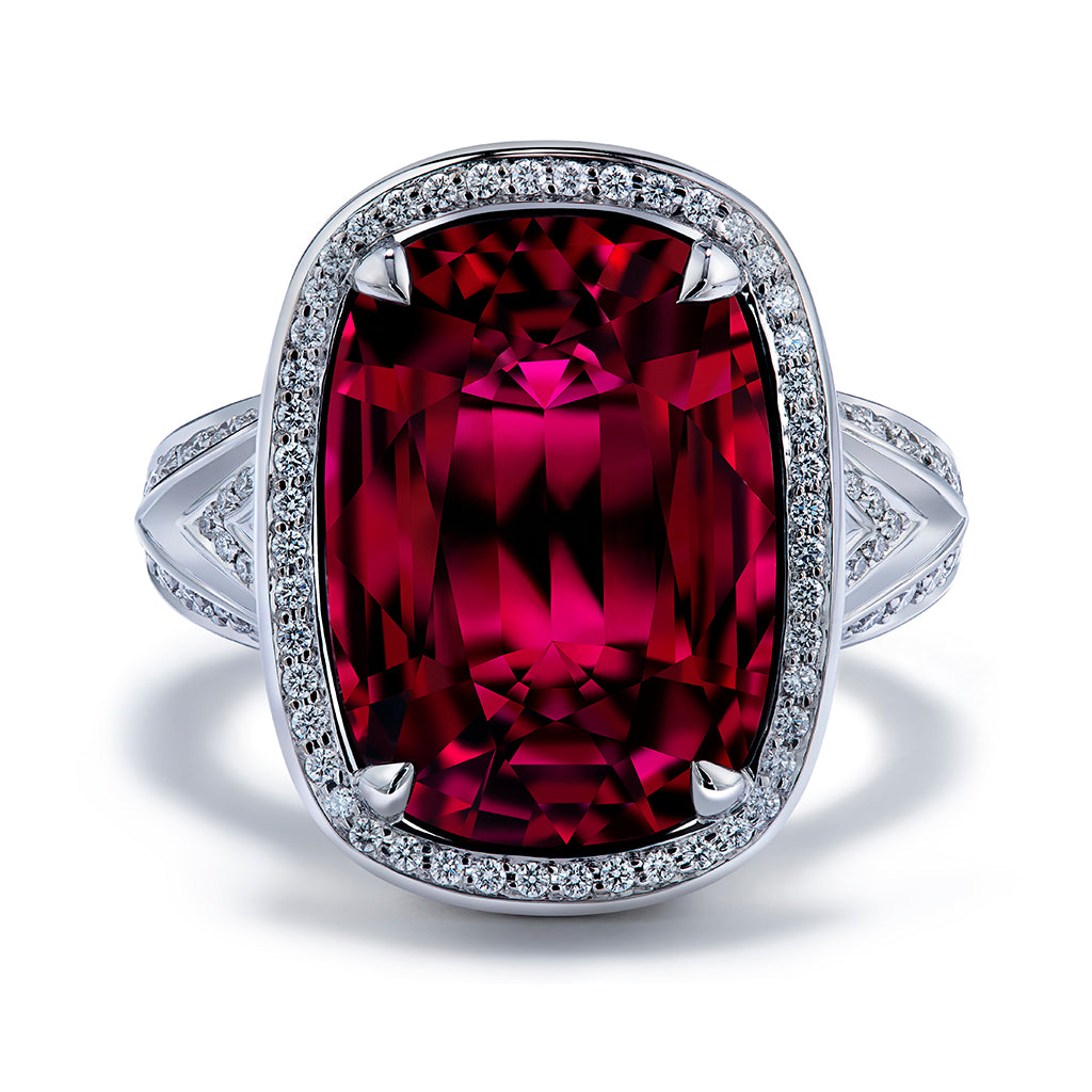 Rubellite Ring with D Flawless Diamonds set in 18K White Gold