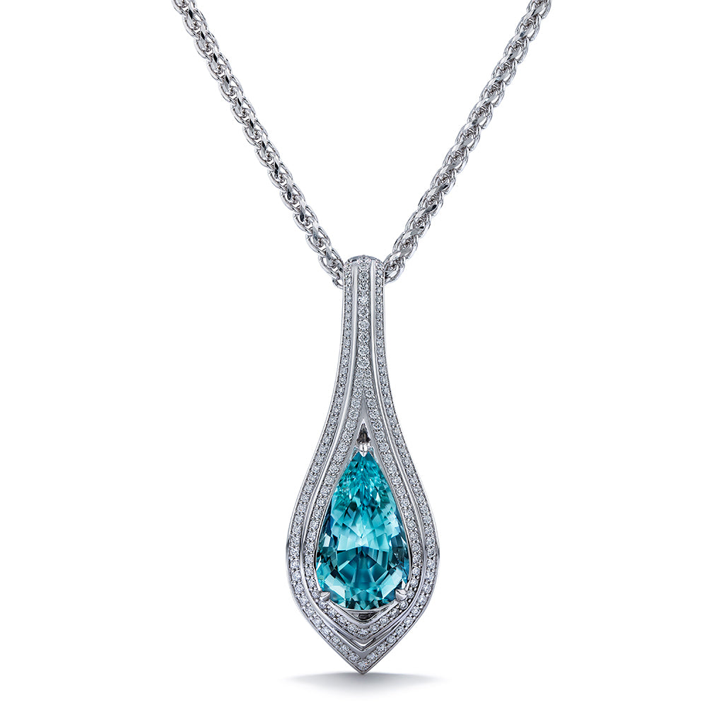 Paraiba Tourmaline Necklace with D Flawless Diamonds set in 18K White Gold