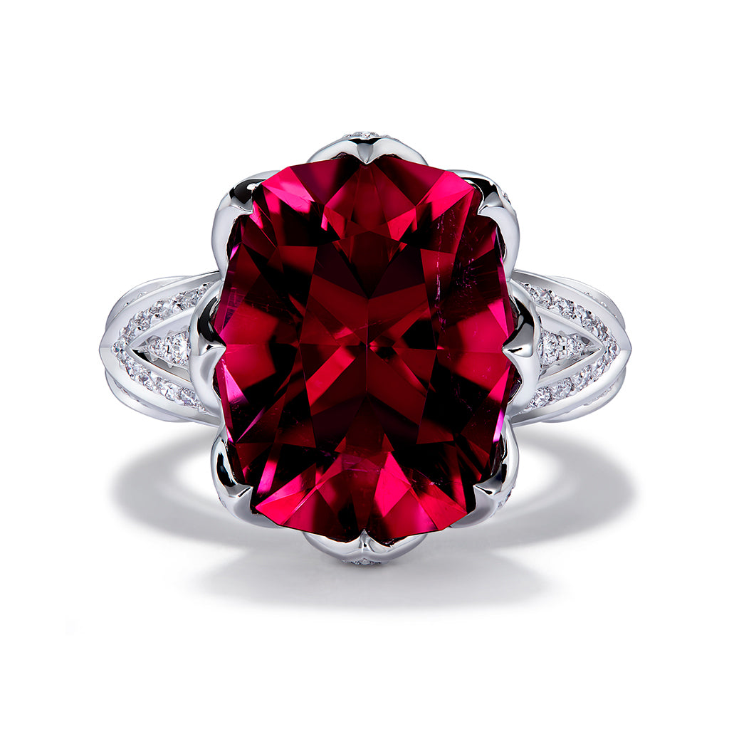 Rubellite Ring with D Flawless Diamonds set in Platinum