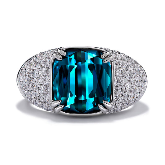 Indicolite Ring with D Flawless Diamonds set in 18K White Gold