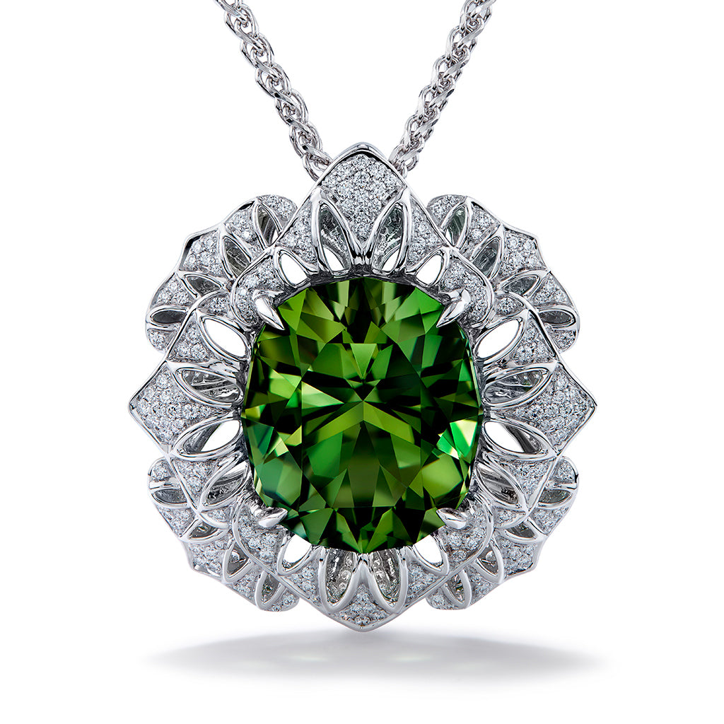 Neon Titanium Tourmaline Necklace with D Flawless Diamonds set in 18K White Gold