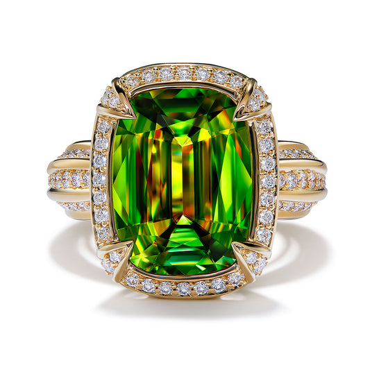 Sphene Ring with D Flawless Diamonds set in 18K Yellow Gold