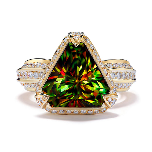 Himalayan Sphene Ring with D Flawless Diamonds set in 18K Yellow Gold