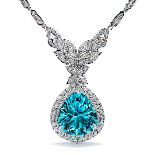 Paraiba Tourmaline Necklace with D Flawless Diamonds set in 18K White Gold