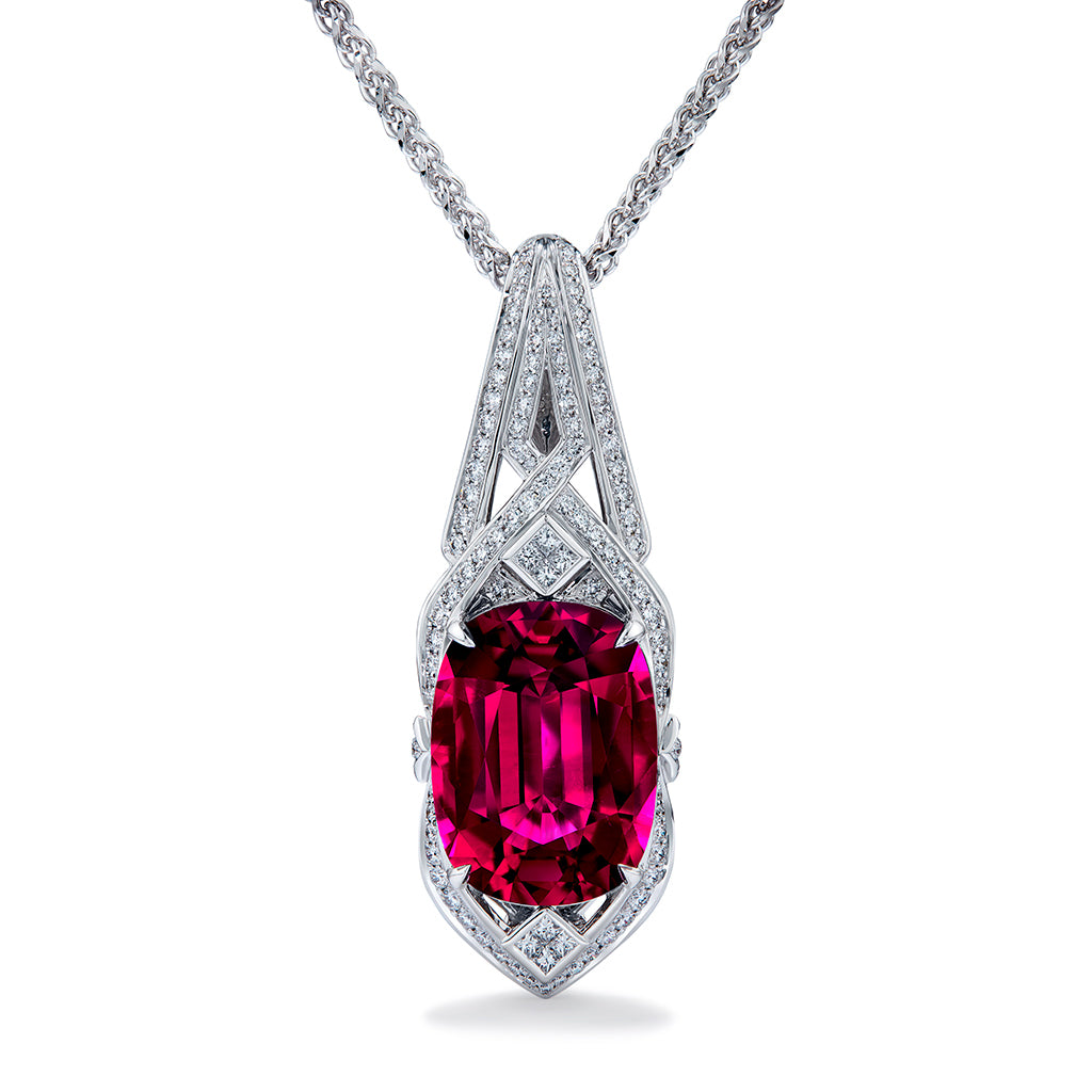 Rubellite Necklace with D Flawless Diamonds set in 18K White Gold