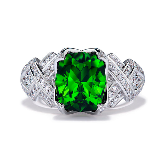 Green Zircon Ring with D Flawless Diamonds set in Platinum