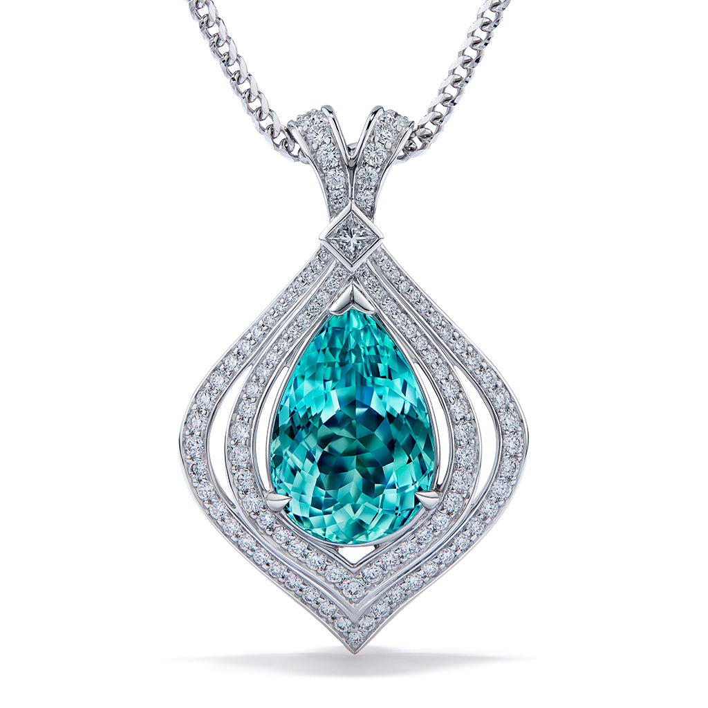 Paraiba Tourmaline Necklace with D Flawless Diamonds set in 18K White Gold