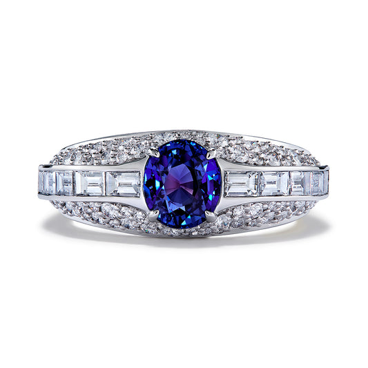 Luc Yen Neon Cobalt Spinel Ring with D Flawless Diamonds set in Platinum