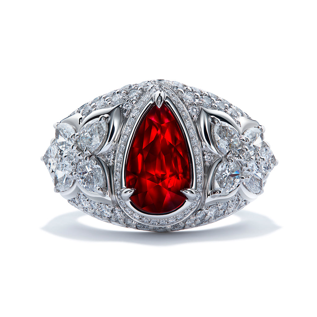 Unheated Gemfields Pigeon Blood Ruby Ring with D Flawless Diamonds set in Platinum