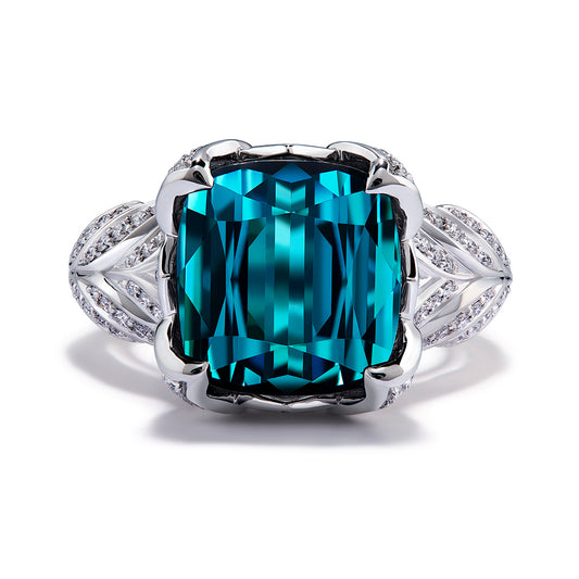 Indicolite Ring with D Flawless Diamonds set in 18K White Gold