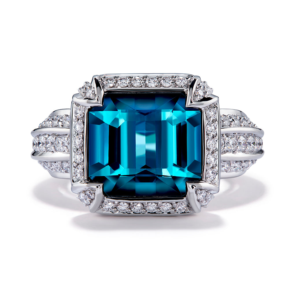 Indicolite Ring with D Flawless Diamonds set in 18K White Gold