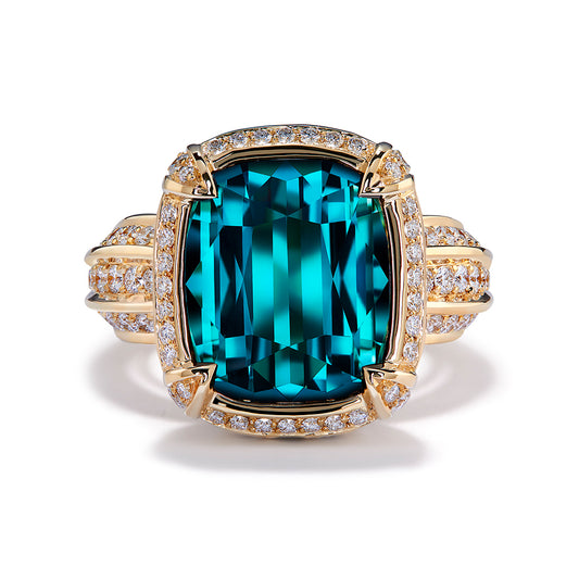 Indicolite Ring with D Flawless Diamonds set in 18K Yellow Gold