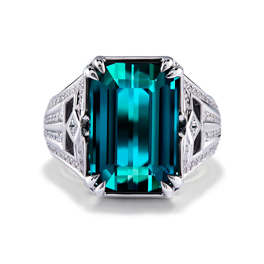 Indicolite Ring with D Flawless Diamonds set in 18K White Gold