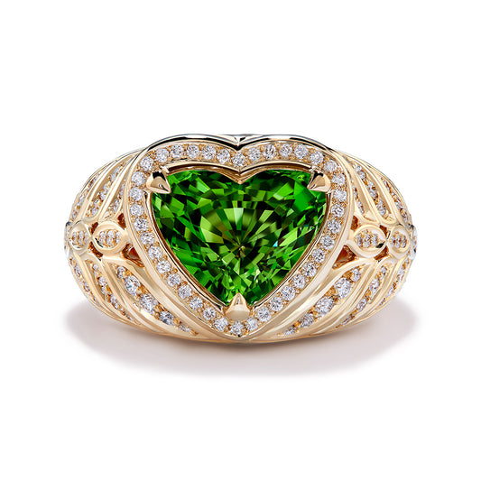 Komolo Tsavorite Ring with D Flawless Diamonds set in 18K Yellow Gold