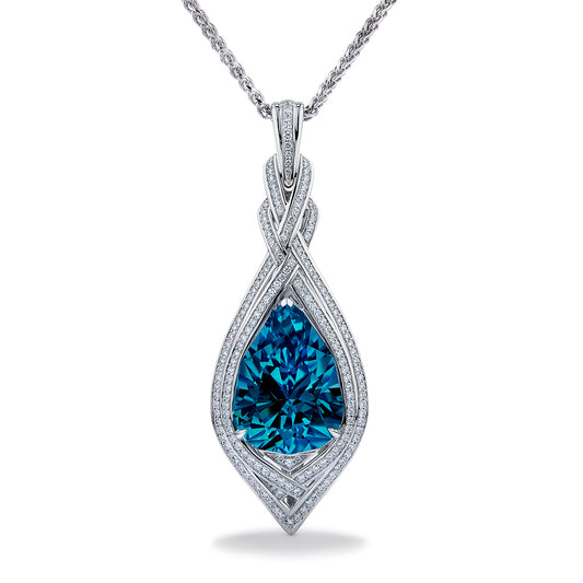 Neon Apatite Necklace with D Flawless Diamonds set in 18K White Gold