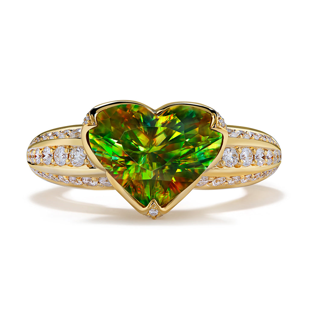 Sphene Ring with D Flawless Diamonds set in 18K Yellow Gold