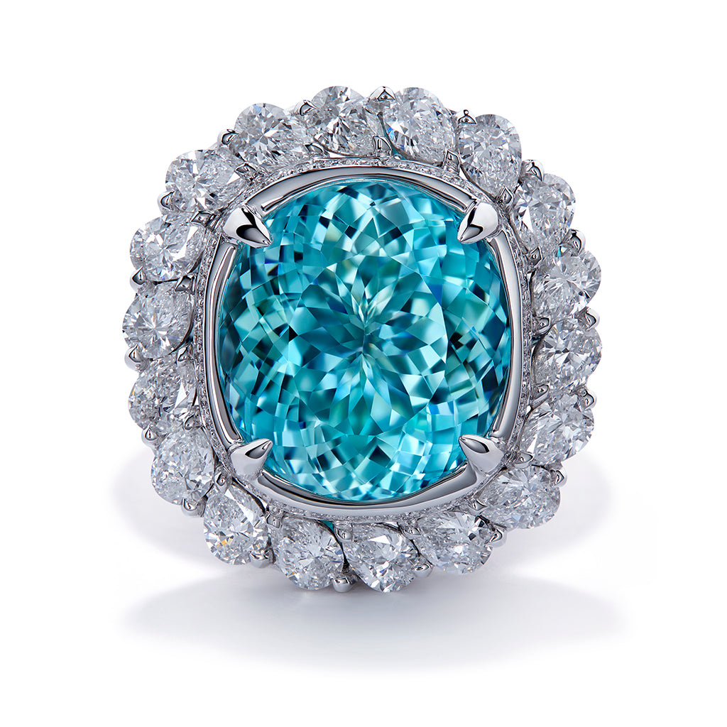 Paraiba Tourmaline Ring with D Flawless Diamonds set in 18K White Gold