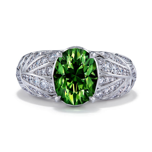 Komolo Tsavorite Ring with D Flawless Diamonds set in 18K White Gold