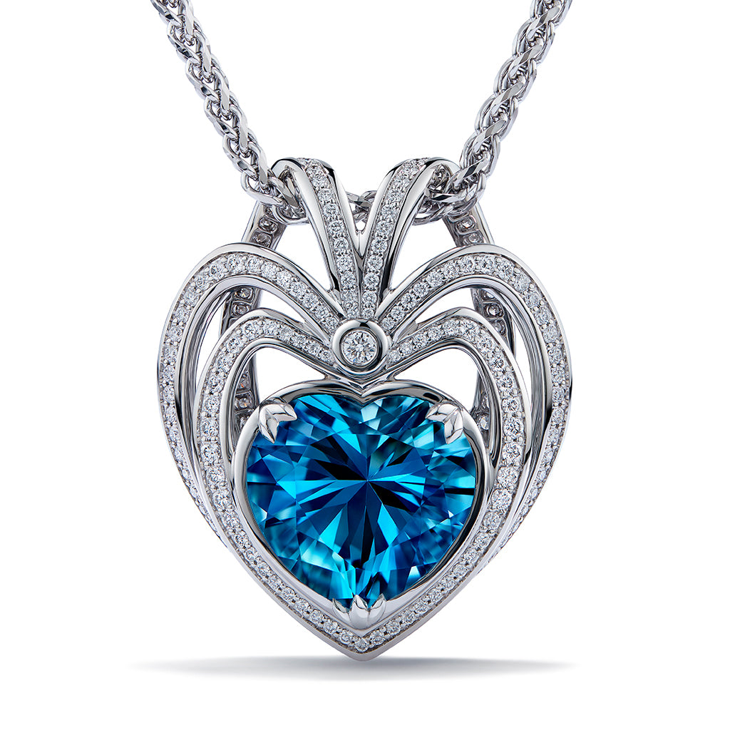 Santa Maria Aquamarine Necklace with D Flawless Diamonds set in 18K White Gold