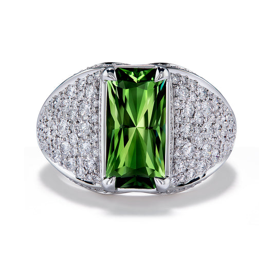 Komolo Tsavorite Ring with D Flawless Diamonds set in 18K White Gold