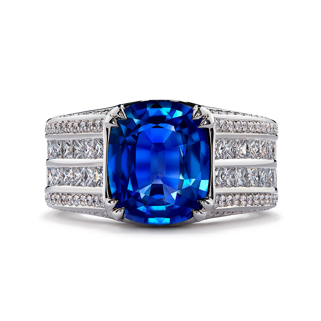 Unheated Blue Kashmir Sapphire Ring with D Flawless Diamonds set in Platinum