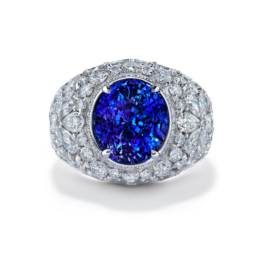 Unheated Ceylon Cornflower Blue Sapphire Ring with D Flawless Diamonds set in 18K White Gold