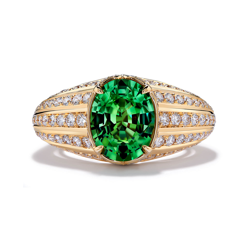 Komolo Tsavorite Ring with D Flawless Diamonds set in 18K Yellow Gold