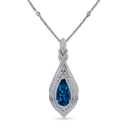 Brazilian Santa Maria Aquamarine Necklace with D Flawless Diamonds set in 18K White Gold