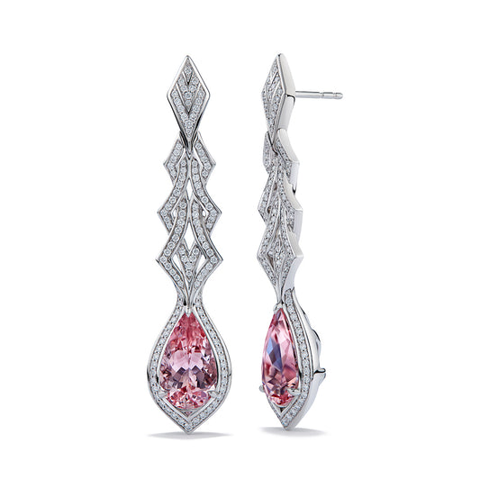 Madagascar Morganite Earrings with D Flawless Diamonds set in 18K White Gold